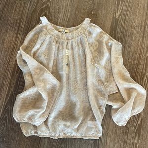 Boutique Ya brand beautiful sheer leopard cold shoulder top.  Size Large.